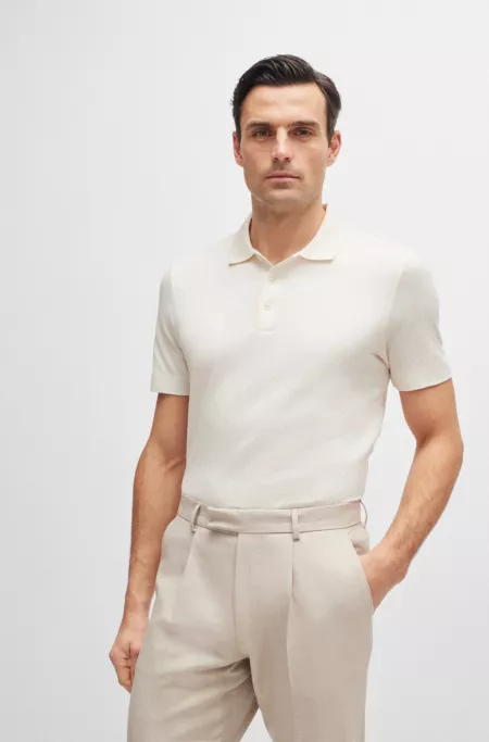 Regular-fit polo shirt in quilted cotton and silk