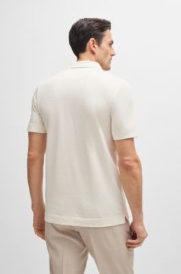 Regular-fit polo shirt in quilted cotton and silk, White