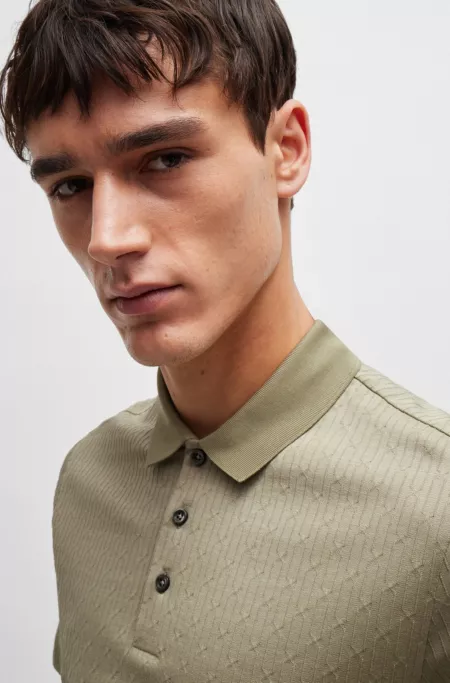 Regular-fit polo shirt in quilted cotton and silk