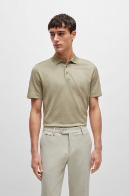 Regular-fit polo shirt in quilted cotton and silk, Light Green