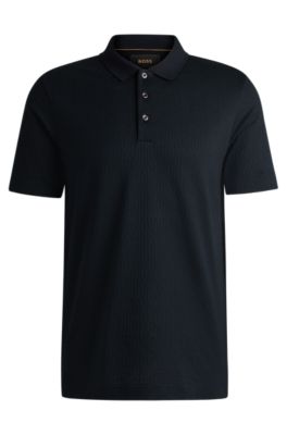 Shop Hugo Boss Regular-fit Polo Shirt In Quilted Cotton And Silk In Dark Blue