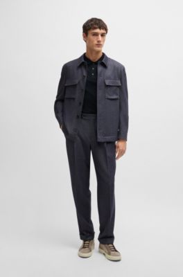 Regular-fit polo shirt in quilted cotton and silk, Dark Blue