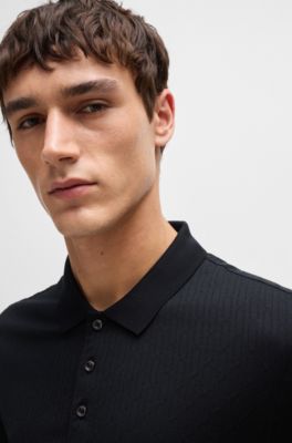 Regular-fit polo shirt in quilted cotton and silk, Dark Blue