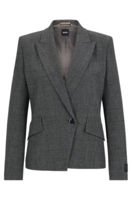 Shop Hugo Boss Regular-fit Jacket In Checked Fabric With Peak Lapels In Patterned