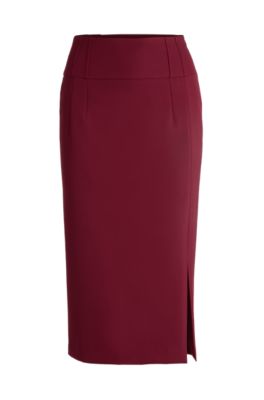 Hugo Boss Extra-slim-fit Pencil Skirt With Pleat Details In Dark Red