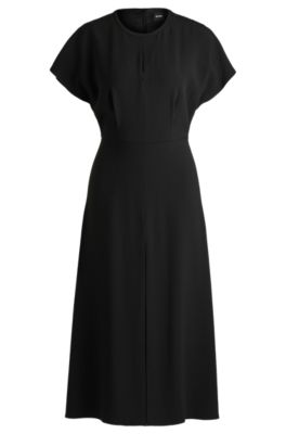 ワンピース BOSS Woman Dress Black 50526990 001 BOSS - Wrap-front dress with stand collar - Black
