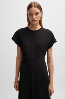 Keyhole-neckline dress with pliss&eacute; insert, Black