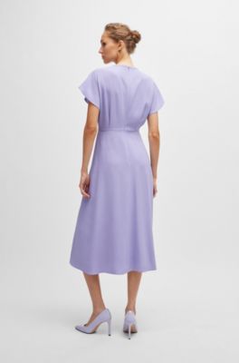 Vestido con escote ojo de cerradura y aplique plisado, Lila