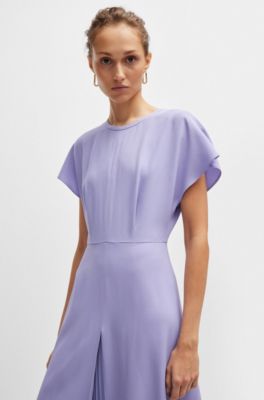 Vestido con escote ojo de cerradura y aplique plisado, Lila