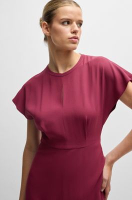 Keyhole-neckline dress with pliss&eacute; insert, Dark Red