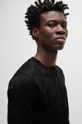 Camiseta de algod&oacute;n mercerizado con motivo de pata de gallo en jacquard, Negro