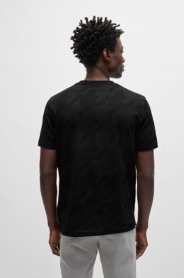 Camiseta de algod&oacute;n mercerizado con motivo de pata de gallo en jacquard, Negro
