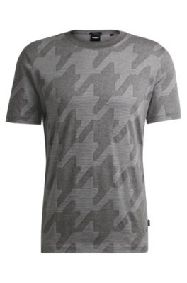 Hugo Boss Mercerized-cotton T-shirt With Houndstooth Jacquard In Silver