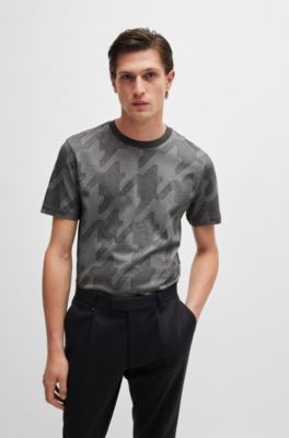 Mercerized-cotton T-shirt with houndstooth jacquard