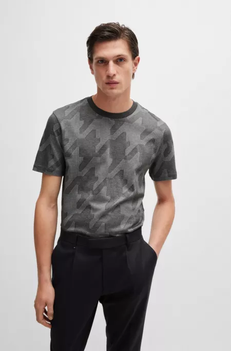 Mercerized-cotton T-shirt with houndstooth jacquard