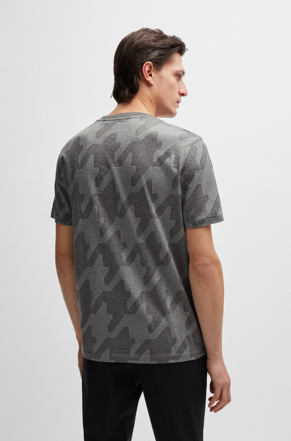 BOSS - Mercerized-cotton T-shirt with houndstooth jacquard BOSS - Mercerized-cotton T-shirt with houndstooth jacquard