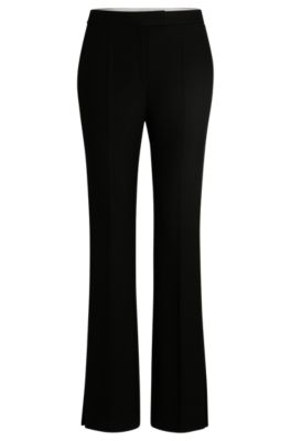 Shop Hugo Boss High-waisted Slim-fit Trousers With Flared Leg In Black