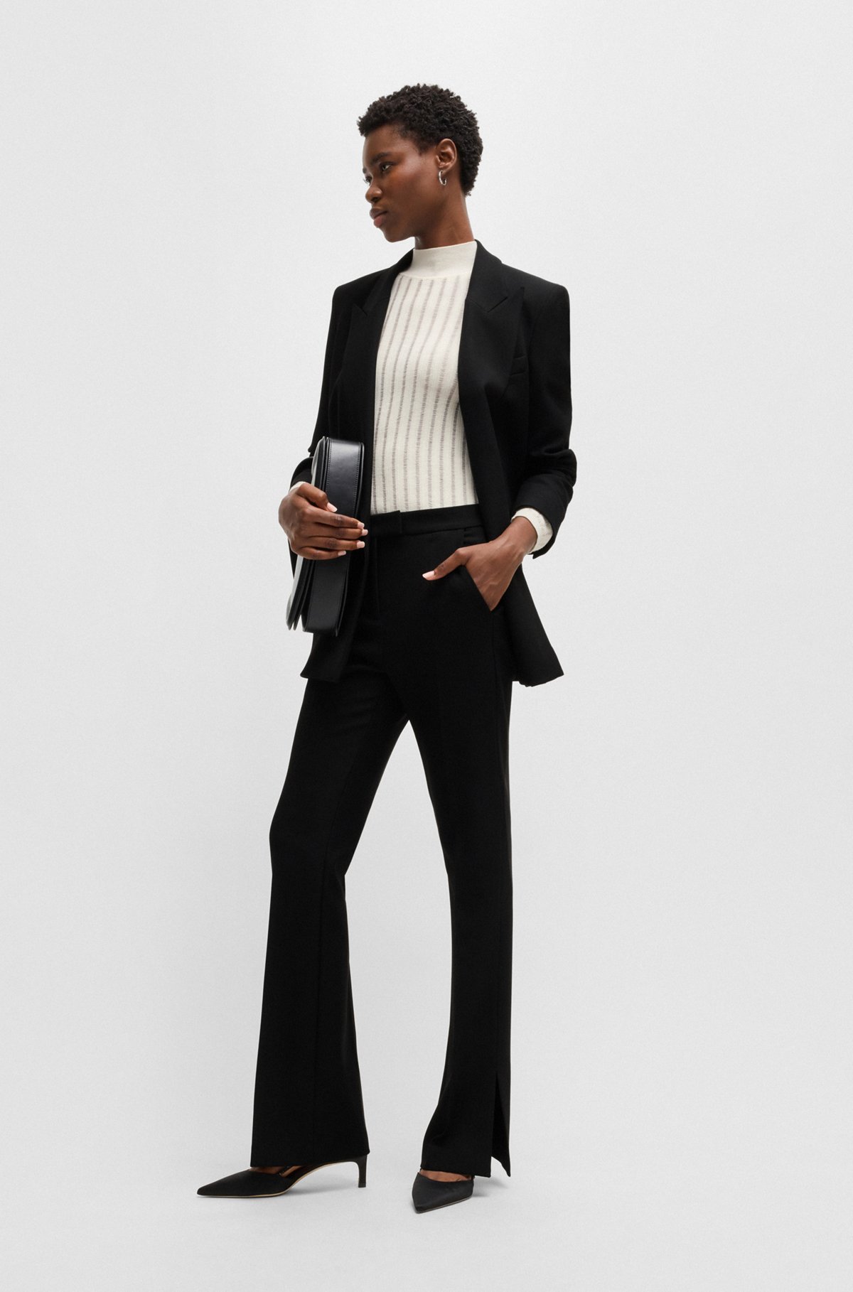 BOSS - High-waisted slim-fit trousers with flared leg - Black BOSS - High-waisted slim-fit trousers with flared leg - Black