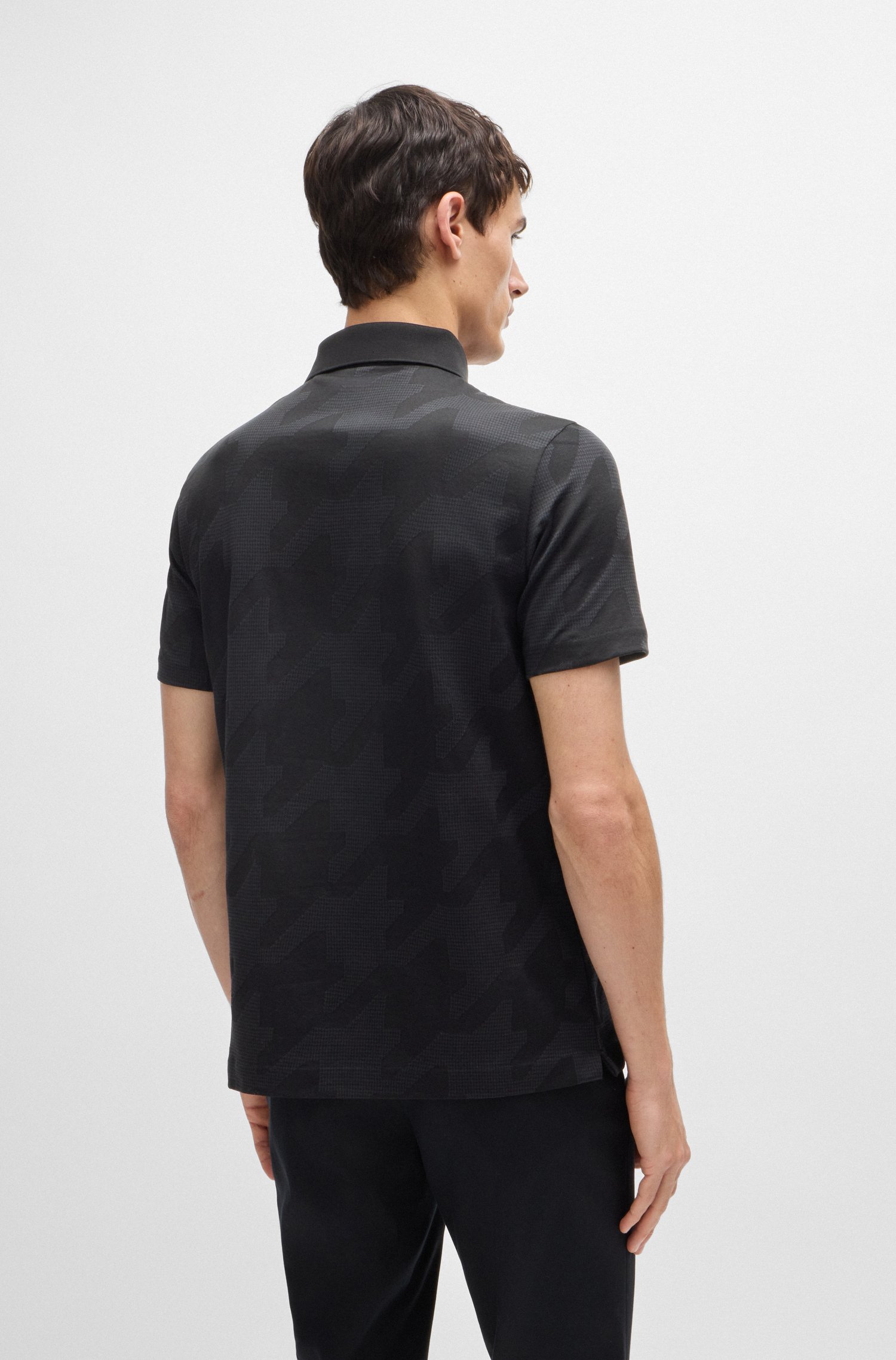 Mercerized-cotton slim-fit polo shirt with houndstooth jacquard