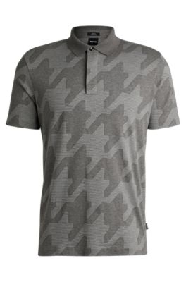 Mercerized-cotton slim-fit polo shirt with houndstooth jacquard, Silver
