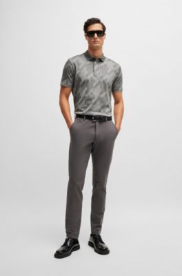 Mercerized-cotton slim-fit polo shirt with houndstooth jacquard, Silver