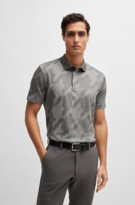 Mercerized-cotton slim-fit polo shirt with houndstooth jacquard, Silver