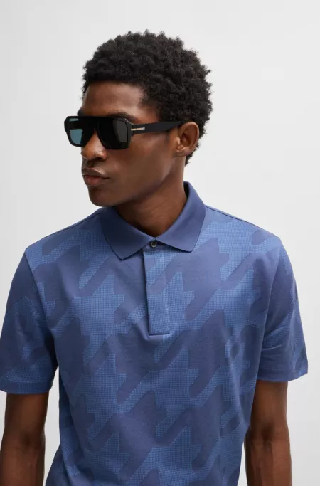 Mercerized-cotton slim-fit polo shirt with houndstooth jacquard