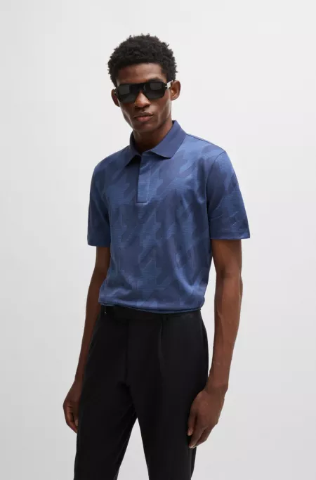 Mercerized-cotton slim-fit polo shirt with houndstooth jacquard