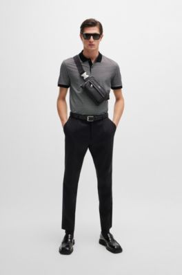 BOSS - Mercerized-cotton polo shirt with two-tone monogram print