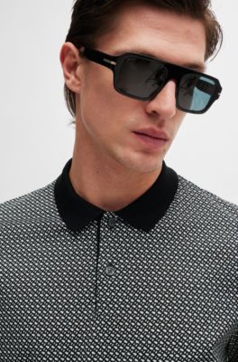 BOSS - Mercerized-cotton polo shirt with two-tone monogram print
