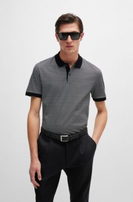BOSS - Mercerized-cotton polo shirt with two-tone monogram print