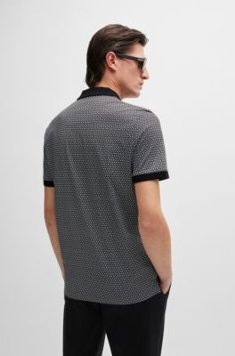 BOSS - Mercerized-cotton polo shirt with two-tone monogram print 