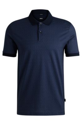 BOSS - Mercerized-cotton polo shirt with two-tone monogram print