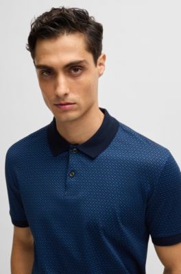 BOSS - Mercerized-cotton polo shirt with two-tone monogram print