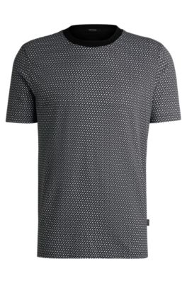 Shop Hugo Boss Mercerized-cotton T-shirt With Two-tone Monogram Print In Black