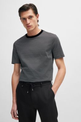Mercerized-cotton T-shirt with two-tone monogram print, Black