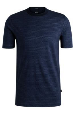 Shop Hugo Boss Mercerized-cotton T-shirt With Two-tone Monogram Print In Dark Blue