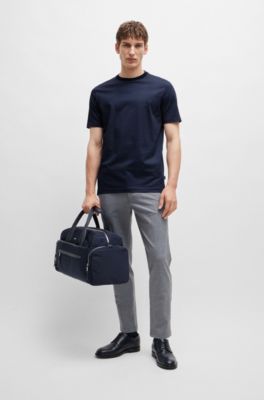 Mercerized-cotton T-shirt with two-tone monogram print, Dark Blue