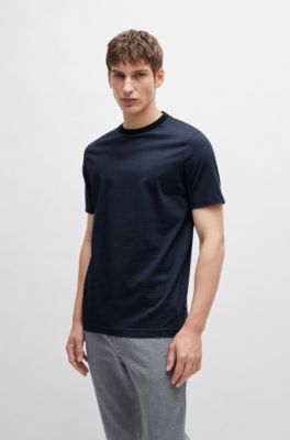 Mercerized-cotton T-shirt with two-tone monogram print, Dark Blue
