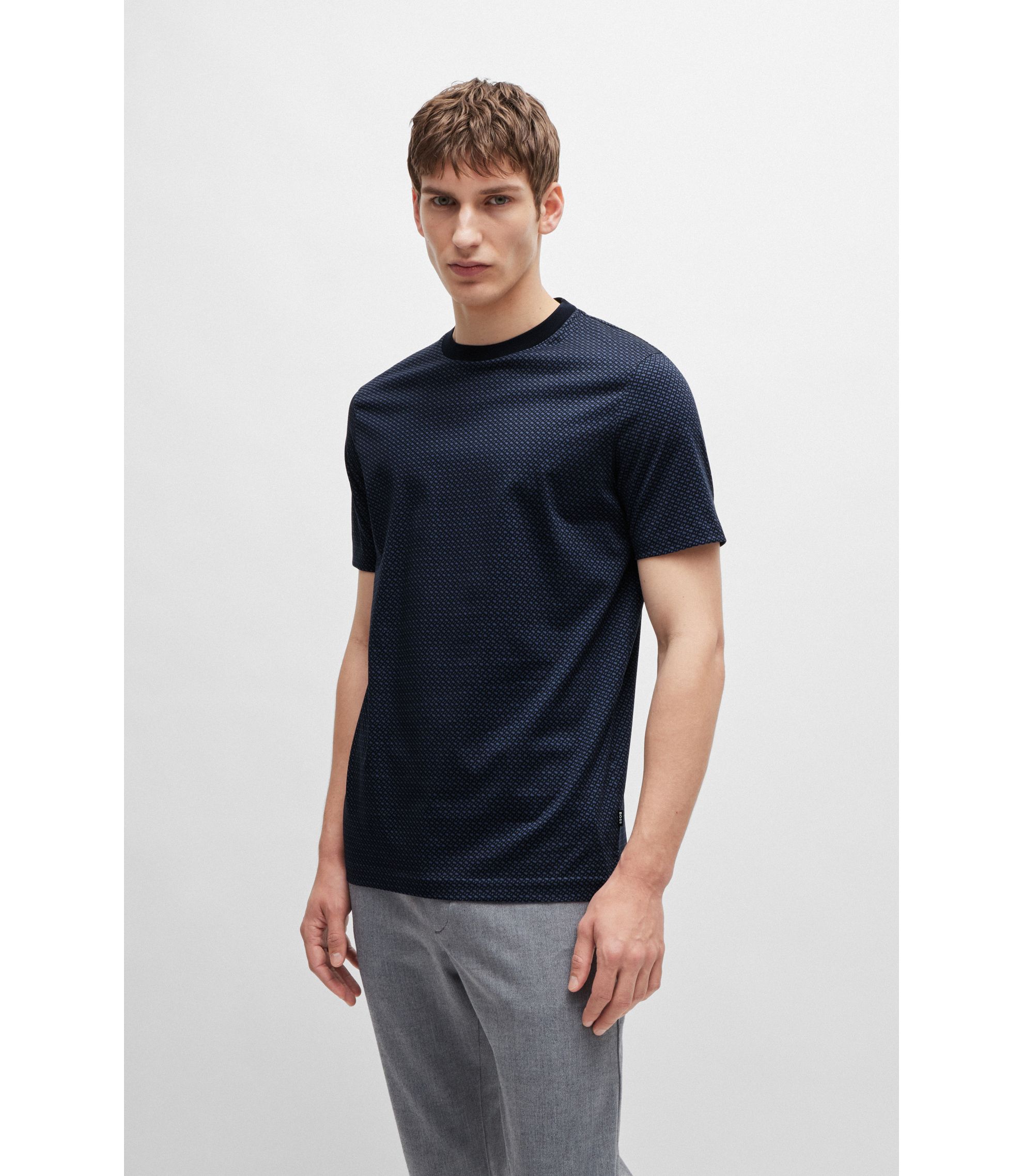 boss114 BOSS - Mercerized-cotton T-shirt with two-tone monogram