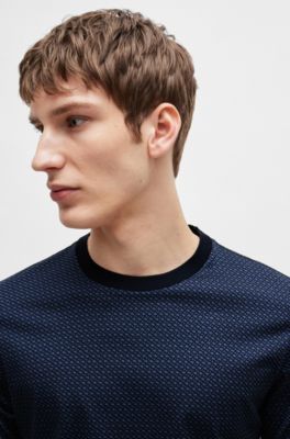 Mercerized-cotton T-shirt with two-tone monogram print, Dark Blue