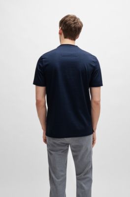 Mercerized-cotton T-shirt with two-tone monogram print, Dark Blue