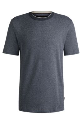 T-shirt Regular en coton et soie, Bleu fonc&eacute;
