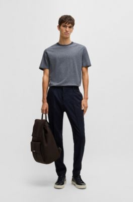 T-shirt Regular en coton et soie, Bleu fonc&eacute;