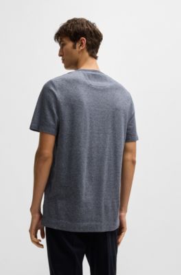T-shirt Regular en coton et soie, Bleu fonc&eacute;