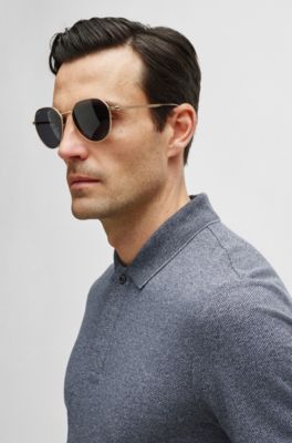 Regular-fit polo shirt mouliné cotton and silk