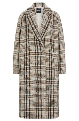 Hugo Boss Oversize-fit Coat In Checked Fabric With Wool In Patterned