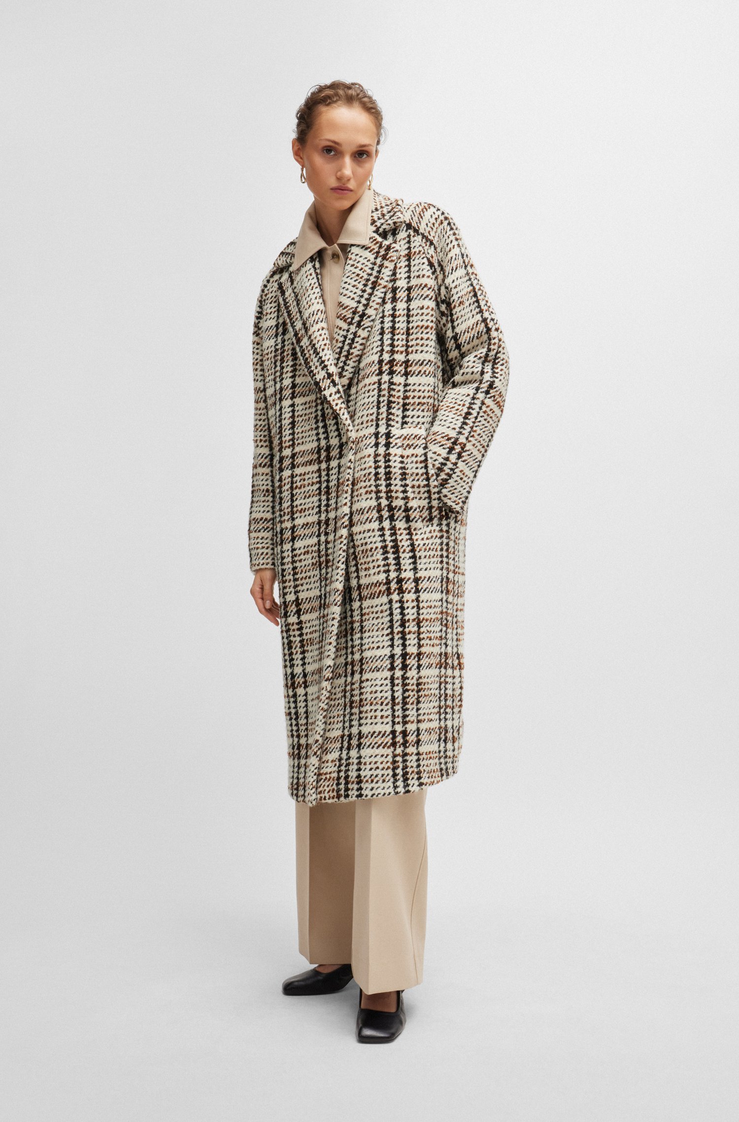 Oversize-fit coat checked fabric with wool