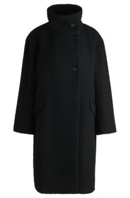Hugo Boss Funnel-neck Coat In Patterned Melange Fabric In Patterned
