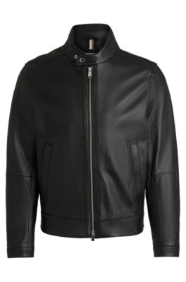 Shop Hugo Boss Regular-fit Jacket In Grained Leather In Black